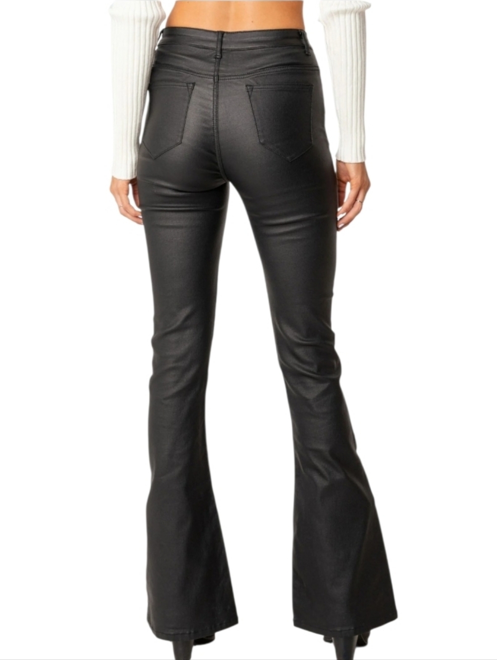 NWOT edikted Luna Black Faux Leather High-Rise Flare Jeans - Picture 2 of 13